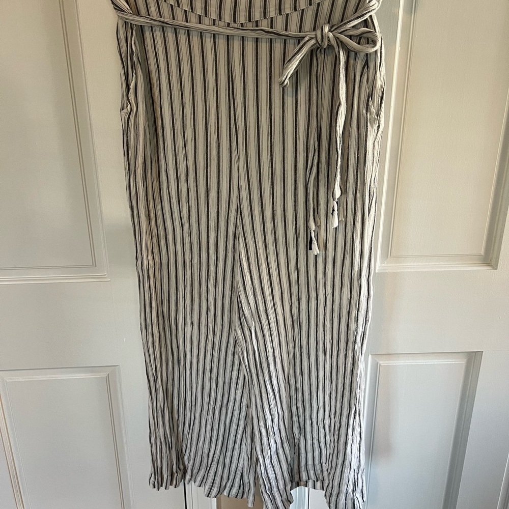 Striped Wide-Leg Pants with Belt